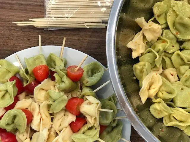 A beautiful platter of tortellini skewers