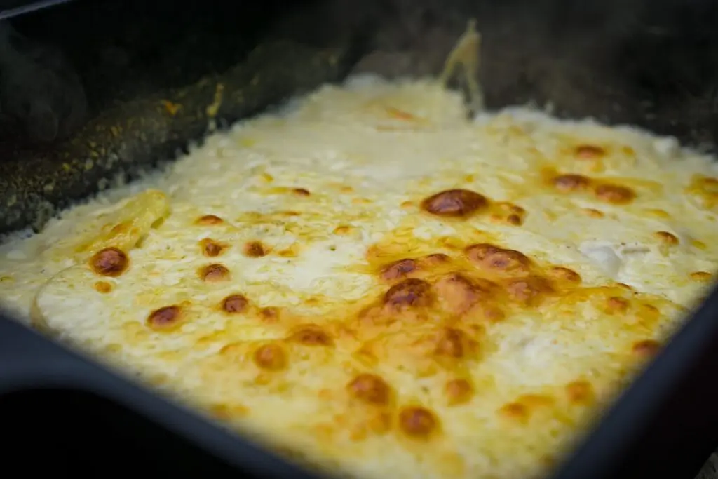 A fluffy slow-cooked egg and cheese breakfast casserole fresh out of the oven