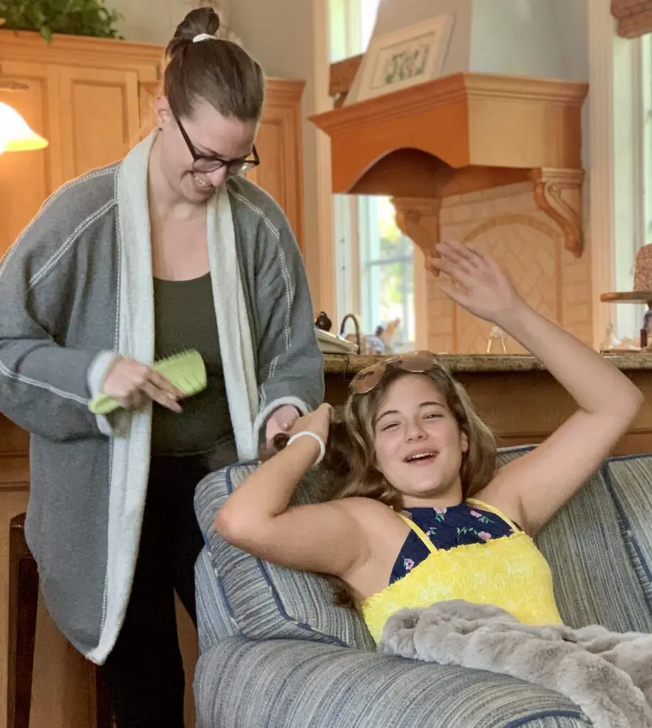 A hair-tangle moment during the holiday family gathering