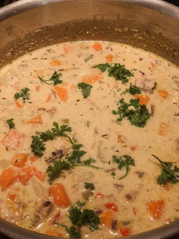Original pumpkin swordfish chowder
