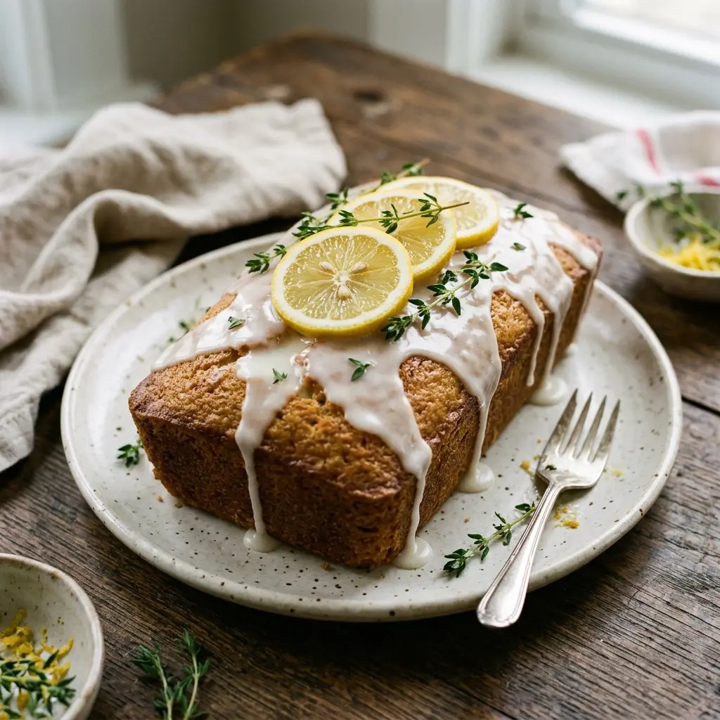 Stunning plated serving of Meyer Lemon Olive Oil Cake, a chef-tested recipe by Chef Jorj Morgan.