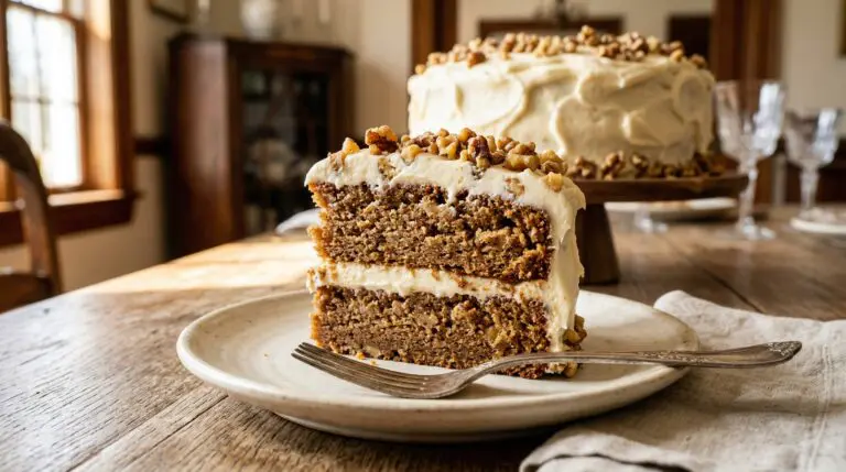 Stunning plated serving of Apple Butter Cake with Cream Cheese Frosting, a chef-tested recipe by Chef Jorj Morgan.