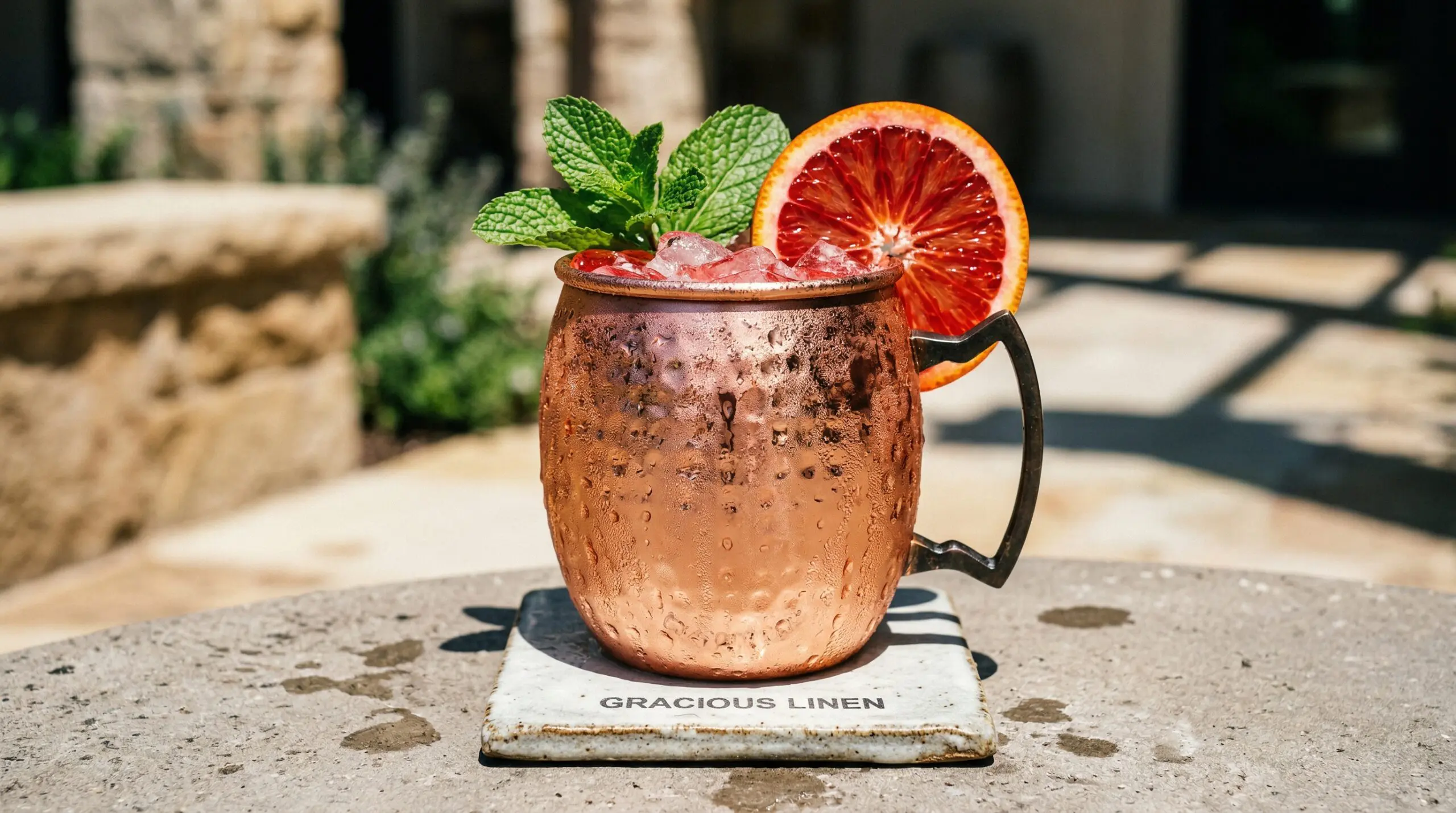 Stunning plated serving of Signature Blood Orange Mule, a chef-tested recipe by Chef Jorj Morgan.