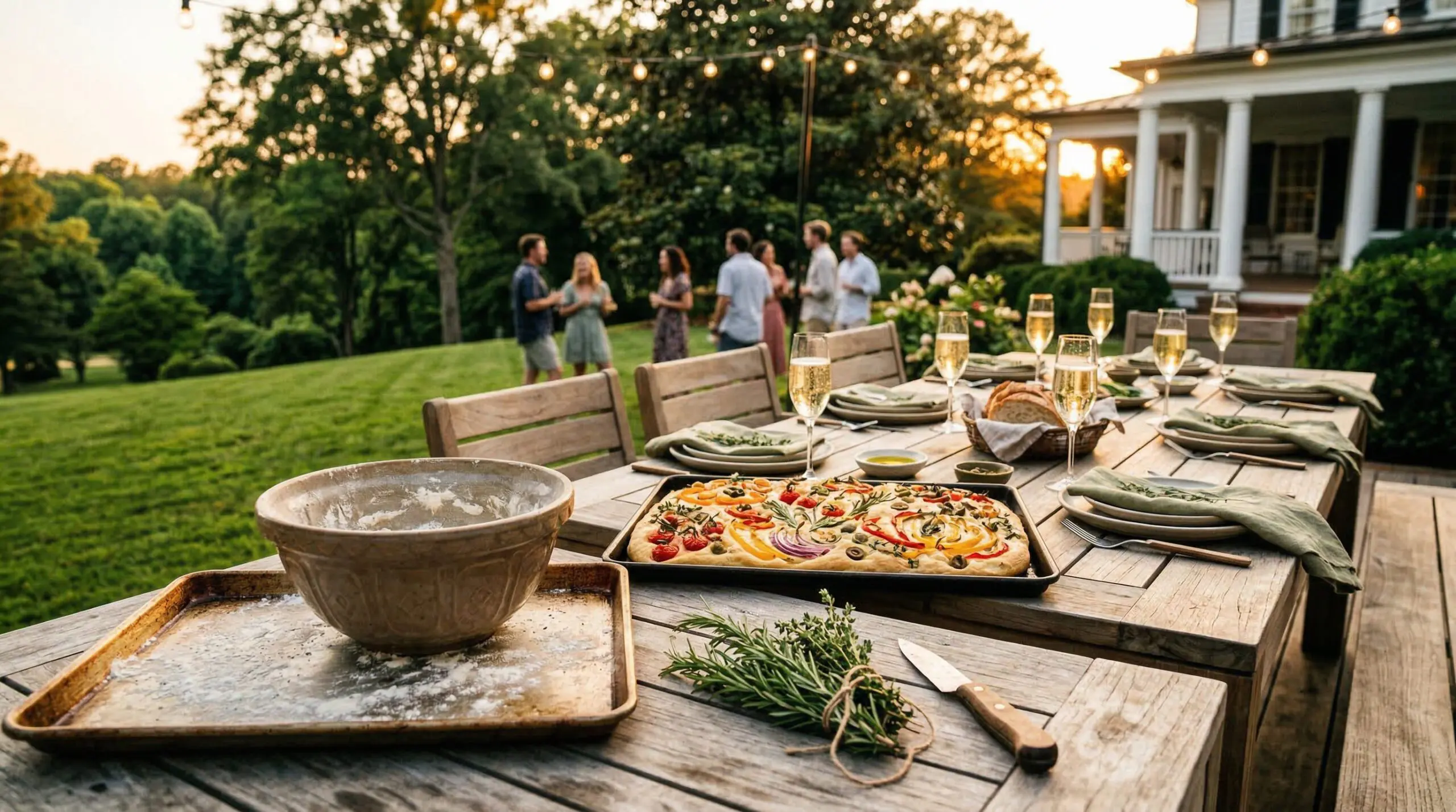 Final baked Garden Art Focaccia with vibrant vegetable decorations