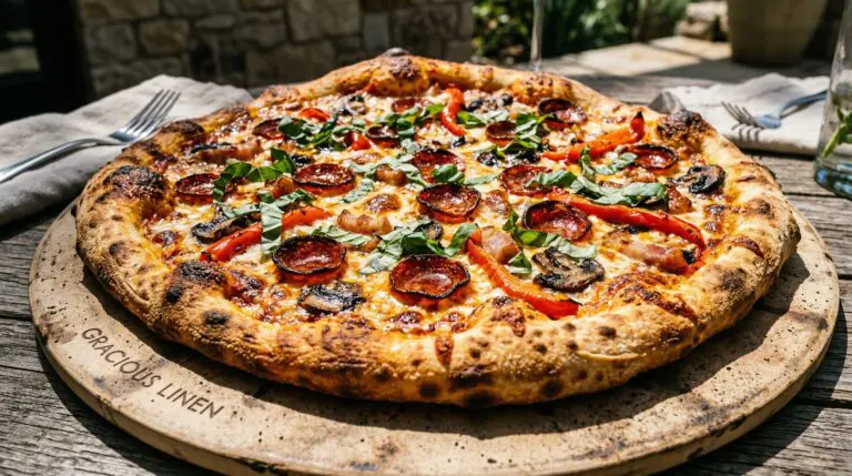 Stunning plated serving of Pepperoni, Pancetta & Pepper (PPP) Pizza, a chef-tested recipe by Chef Jorj Morgan.