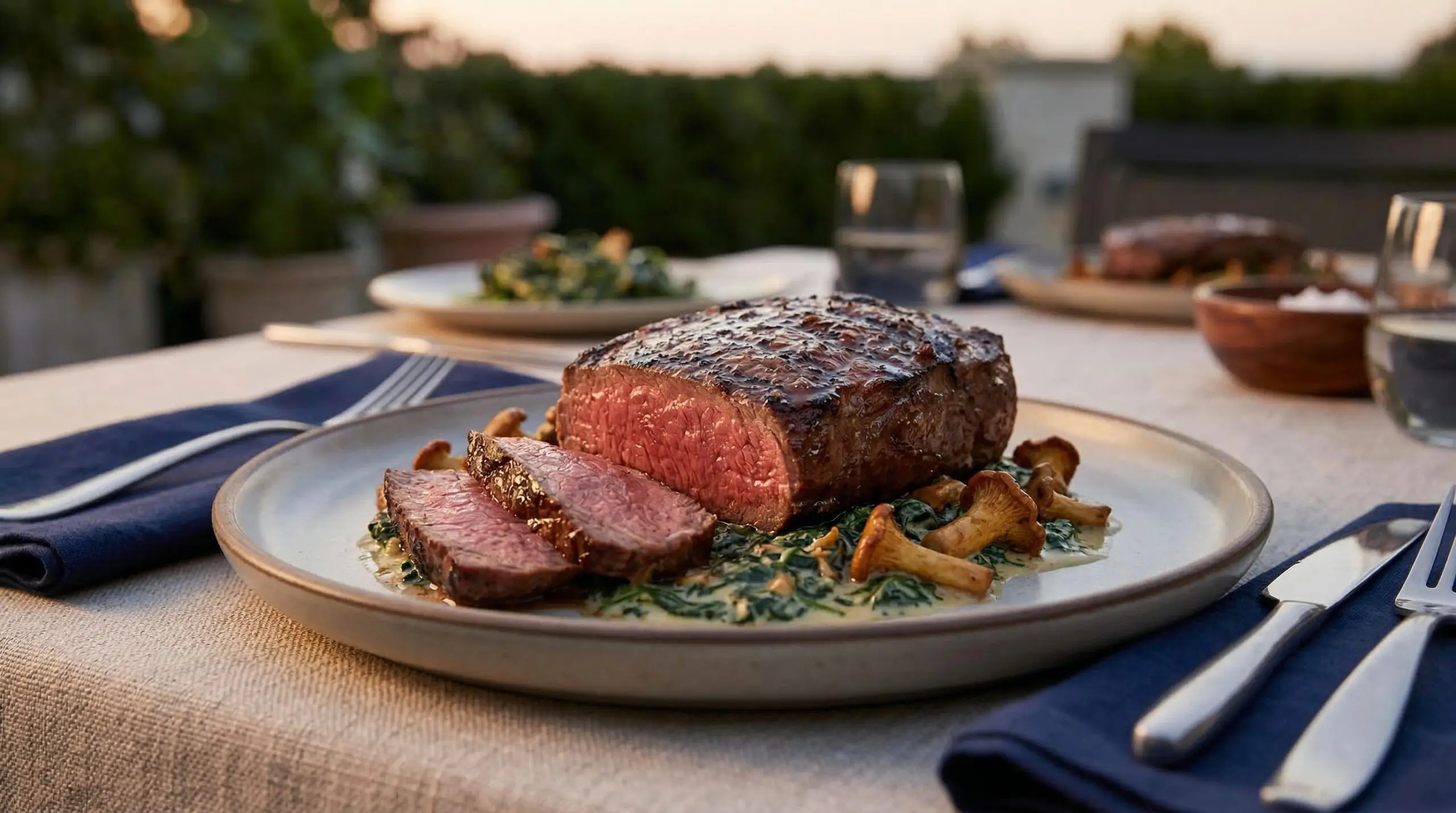 Stunning plated serving of Grilled Prime Ribeye Cap Steaks (Spinalis), a chef-tested recipe by Chef Jorj Morgan.