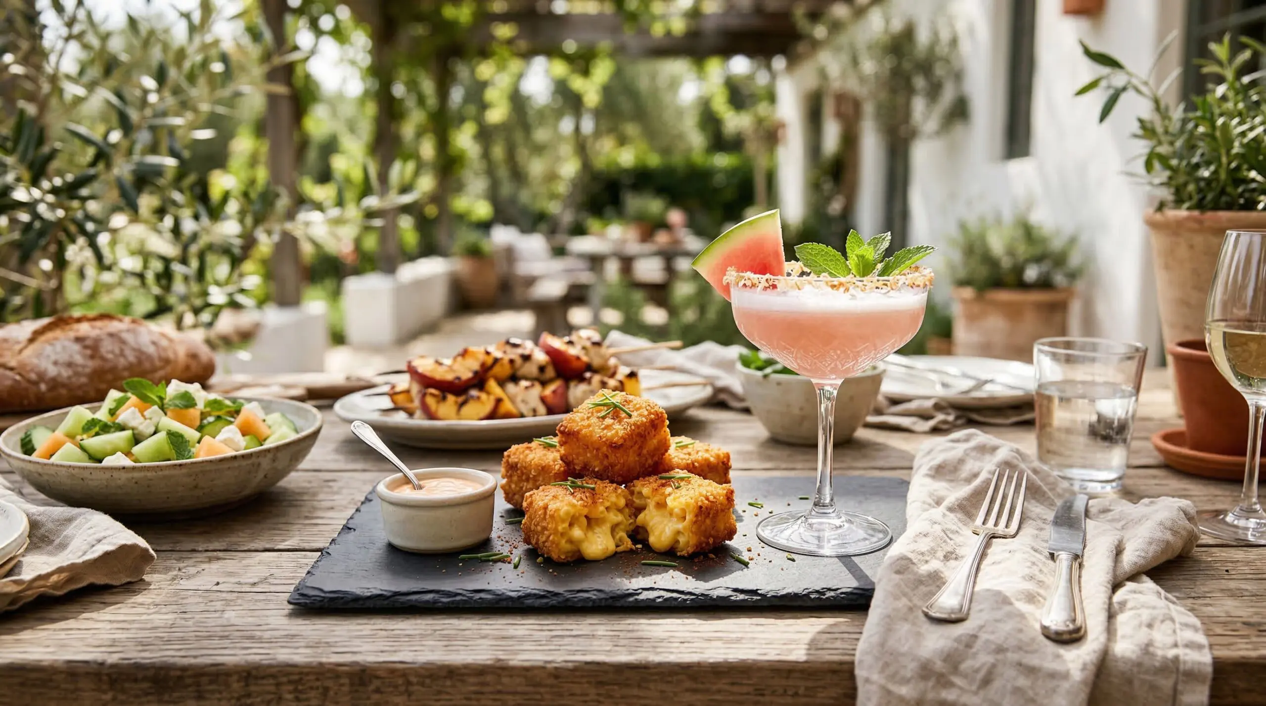 Stunning plated serving of Deep-Fried Leftover Macaroni and Cheese Squares, a chef-tested recipe by Chef Jorj Morgan.
