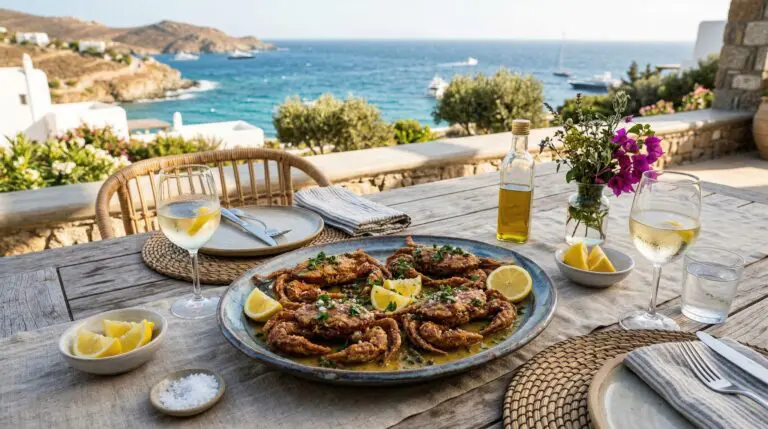 Stunning plated serving of Sautéed Soft Shell Crabs with Caper Butter, a chef-tested recipe by Chef Jorj Morgan.