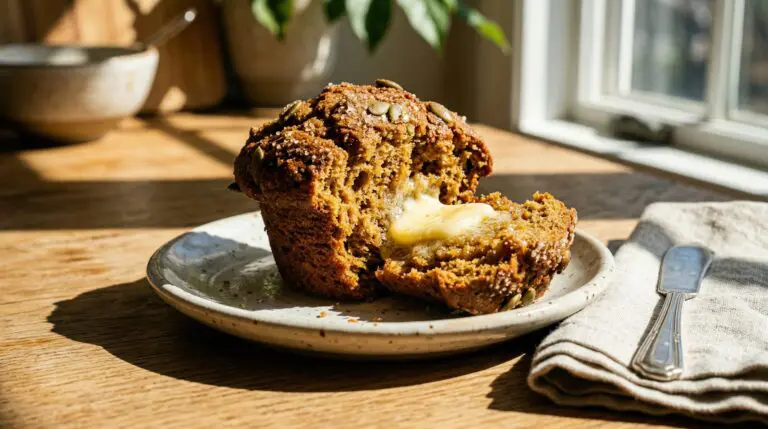 Stunning plated serving of Banana Pumpkin Muffins, a chef-tested recipe by Chef Jorj Morgan.