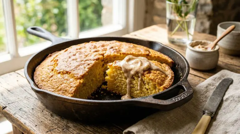 Stunning plated serving of Skillet Cornbread & Cinnamon Butter, a chef-tested recipe by Chef Jorj Morgan.