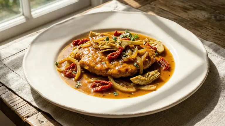 Stunning plated serving of Classic Veal Marsala with Mushrooms & Dry Marsala, a chef-tested recipe by Chef Jorj Morgan.