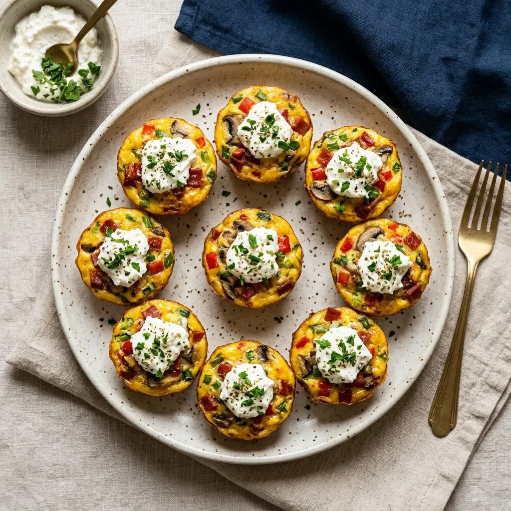 Stunning plated serving of Scrambled Egg Muffins: Pizza Style, a chef-tested recipe by Chef Jorj Morgan.