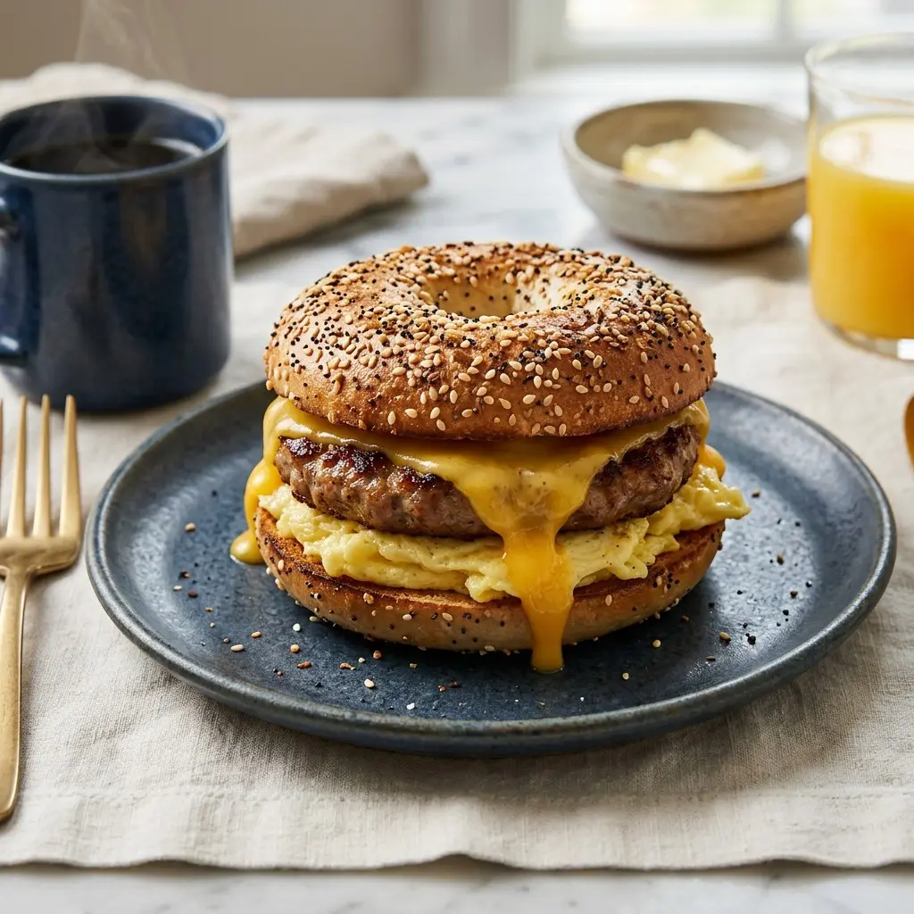 Stunning plated serving of My Breakfast Sandwich, a chef-tested recipe by Chef Jorj Morgan.