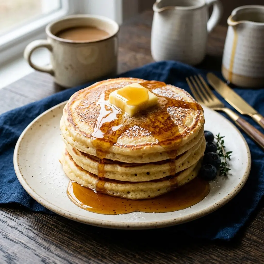 Stunning plated serving of My Way” Pancakes, a chef-tested recipe by Chef Jorj Morgan.