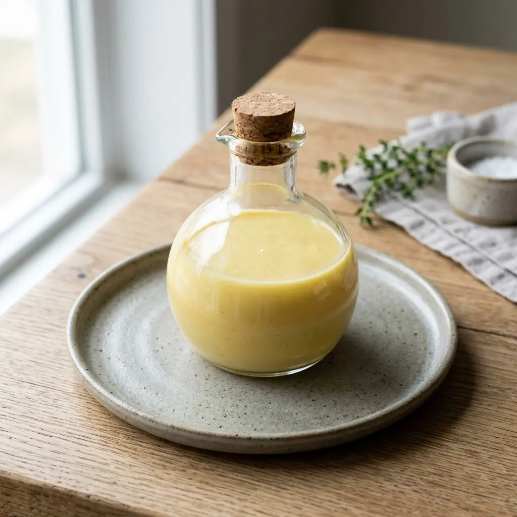 Stunning plated serving of Lemon Balsamic Vinaigrette, a chef-tested recipe by Chef Jorj Morgan.