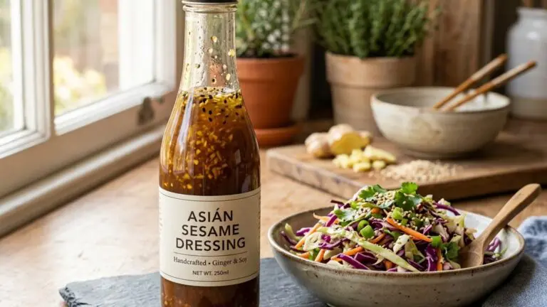 Stunning plated serving of Asian Sesame Dressing, a chef-tested recipe by Chef Jorj Morgan.