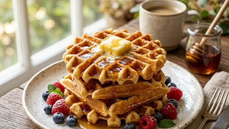Stunning plated serving of Basic Waffle Batter, a chef-tested recipe by Chef Jorj Morgan.