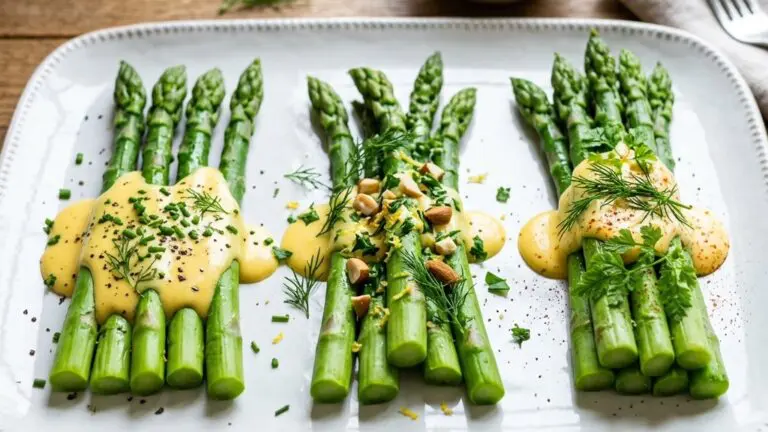 Stunning plated serving of Blanched Asparagus Three Ways, a chef-tested recipe by Chef Jorj Morgan.