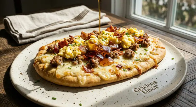 Stunning plated serving of Breakfast Flatbreads, a chef-tested recipe by Chef Jorj Morgan.