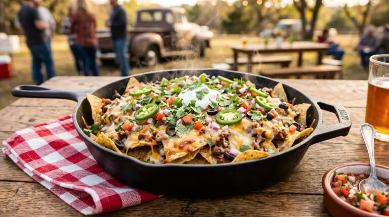 Stunning plated serving of Cast Iron Skillet Nachos, a chef-tested recipe by Chef Jorj Morgan.