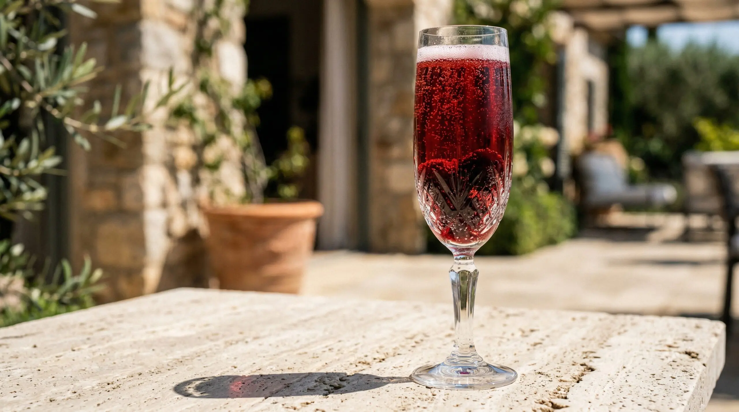 Stunning plated serving of Champagne Cosmo Cocktail, a chef-tested recipe by Chef Jorj Morgan.