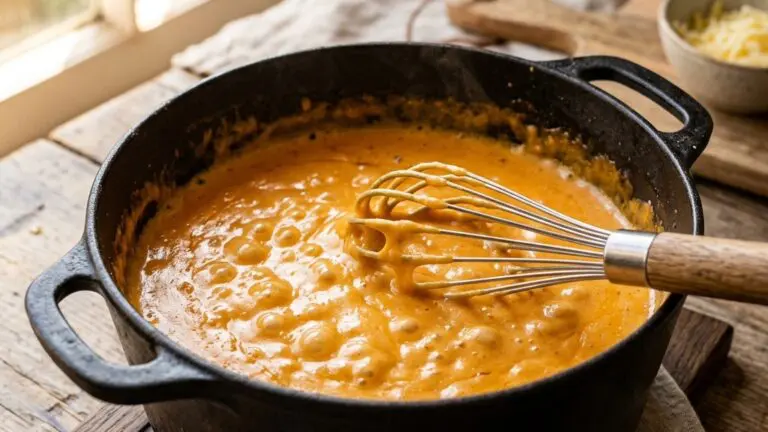 Stunning plated serving of Cheese Sauce for American-style Mac and Cheese, a chef-tested recipe by Chef Jorj Morgan.