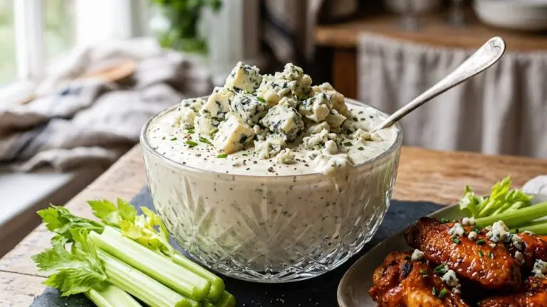 Stunning plated serving of Chunky Blue Cheese Dressing, a chef-tested recipe by Chef Jorj Morgan.