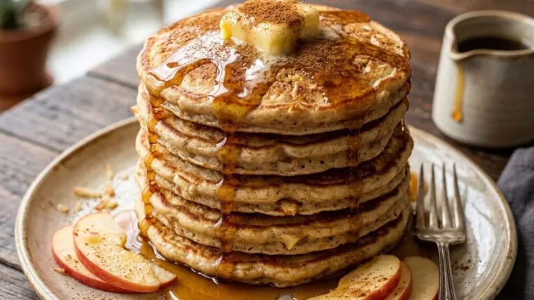 Stunning plated serving of Cinnamon-Apple Pancakes, a chef-tested recipe by Chef Jorj Morgan.