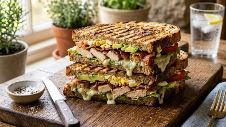Stunning plated serving of Cobb Panini, a chef-tested recipe by Chef Jorj Morgan.