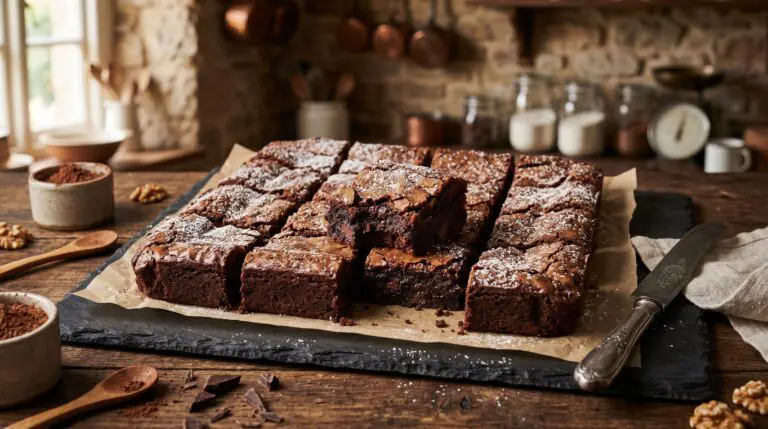 Stunning plated serving of Fudgy Crema Dark Chocolate Brownies, a chef-tested recipe by Chef Jorj Morgan.