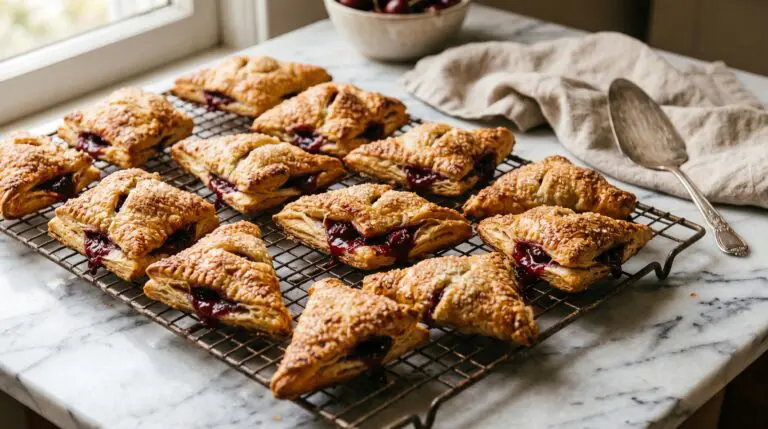 Stunning plated serving of Fresh Cherry Puff Pastry Tarts, a chef-tested recipe by Chef Jorj Morgan.