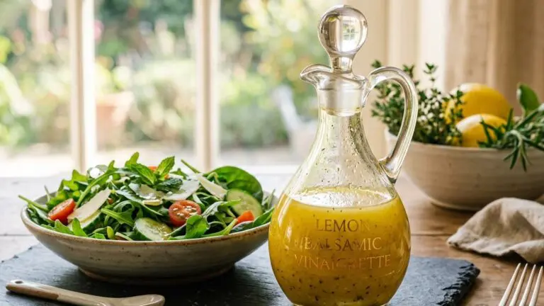 Stunning plated serving of Lemon Balsamic Vinaigrette, a chef-tested recipe by Chef Jorj Morgan.