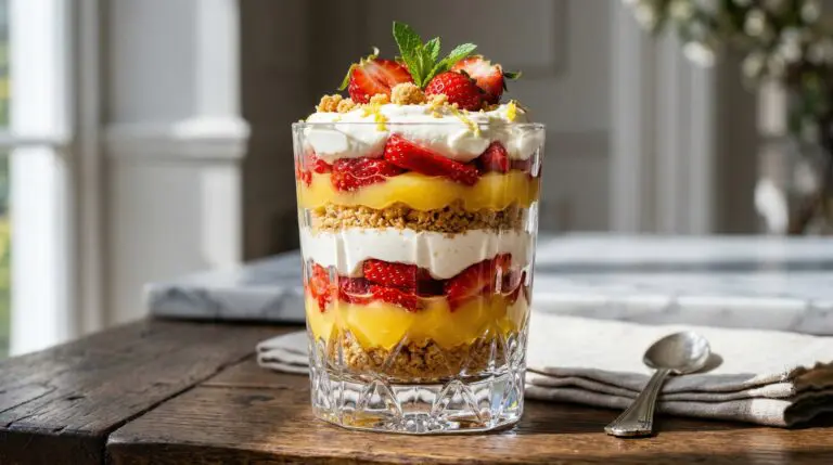 Stunning plated serving of Lemon Curd Parfaits, a chef-tested recipe by Chef Jorj Morgan.