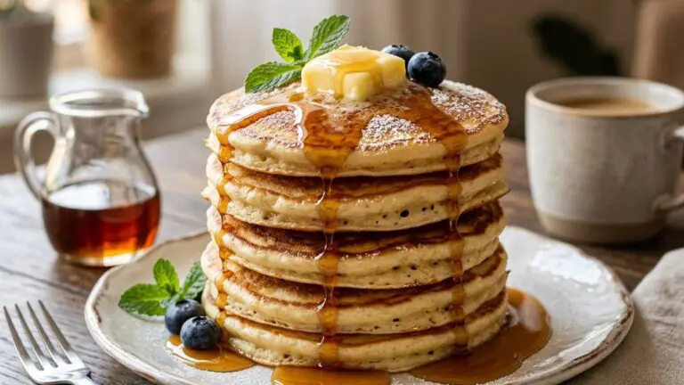 Stunning plated serving of My Way” Pancakes, a chef-tested recipe by Chef Jorj Morgan.