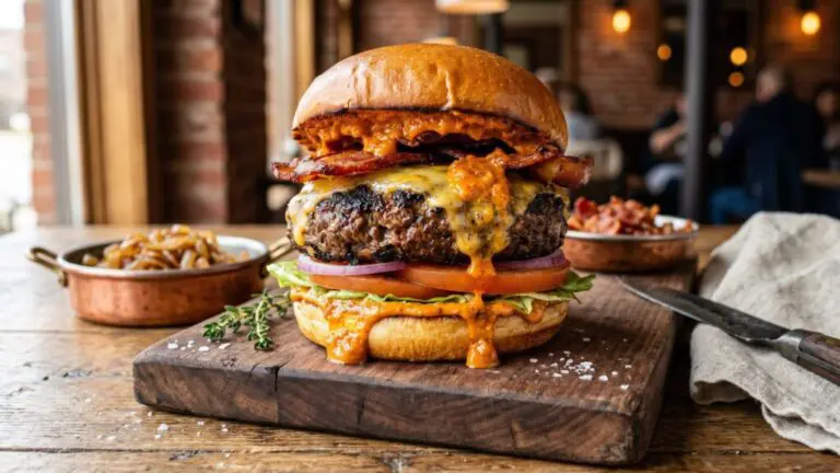 Stunning plated serving of Beef Brisket Burgers, a chef-tested recipe by Chef Jorj Morgan.