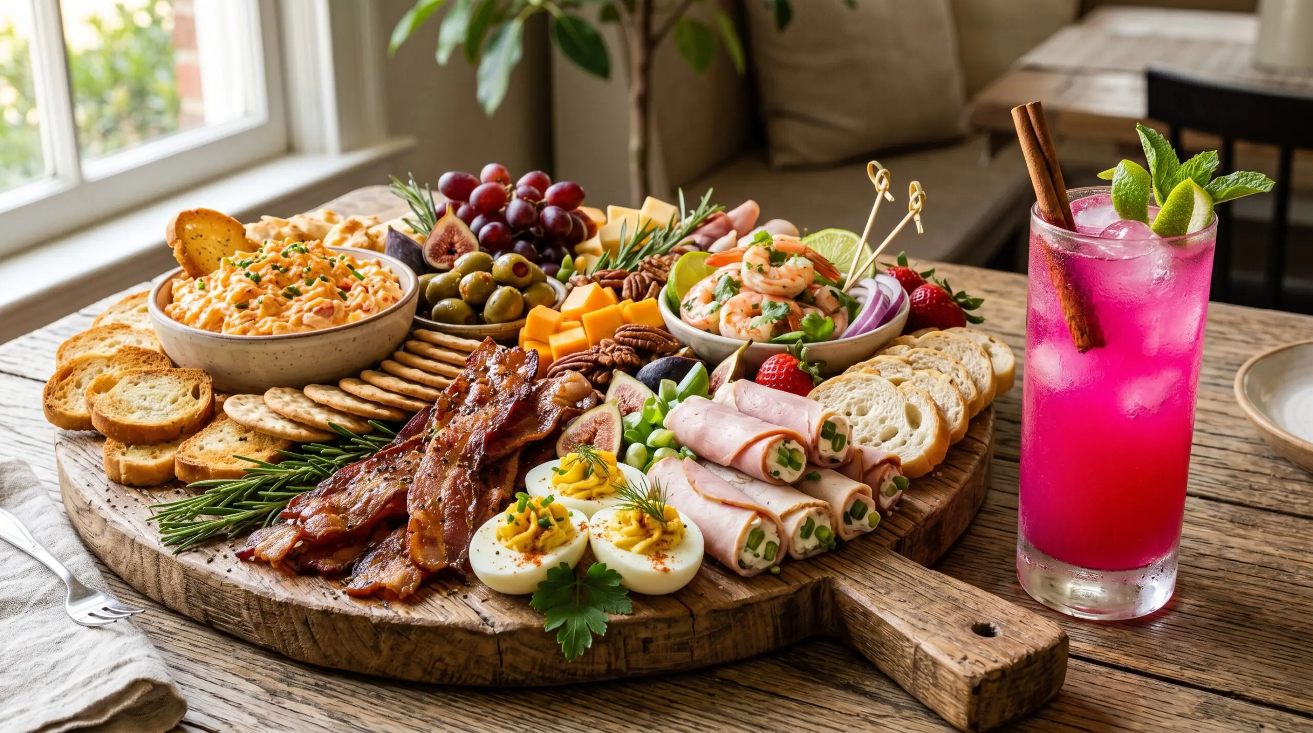 Stunning plated serving of Southern Charcuterie Board with Pimento Cheese & Deviled Eggs, a chef-tested recipe by Chef Jorj Morgan.