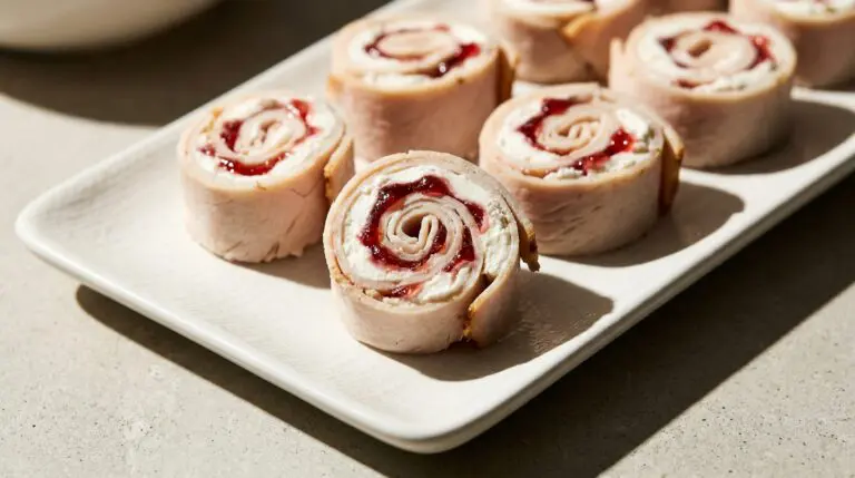 Stunning plated serving of Goat Cheese & Turkey Roll Ups, a chef-tested recipe by Chef Jorj Morgan.