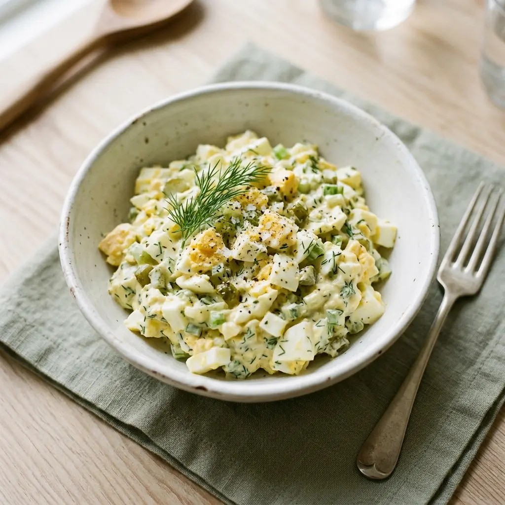 Stunning plated serving of My Way” Egg Salad, a chef-tested recipe by Chef Jorj Morgan.
