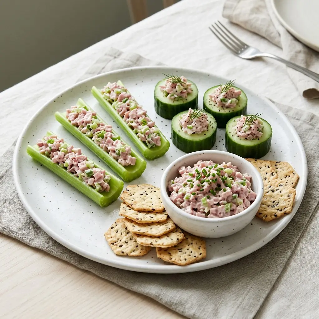 Stunning plated serving of Ham Salad Spread Three Ways, a chef-tested recipe by Chef Jorj Morgan.