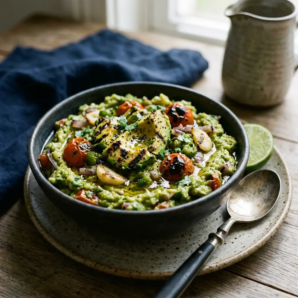 Stunning plated serving of Grilled Guac, a chef-tested recipe by Chef Jorj Morgan.