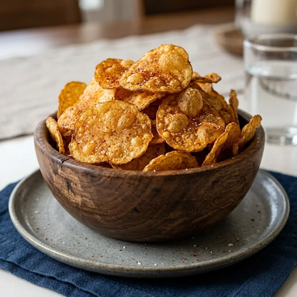 Stunning plated serving of Spiced-Up Potato Chips, a chef-tested recipe by Chef Jorj Morgan.