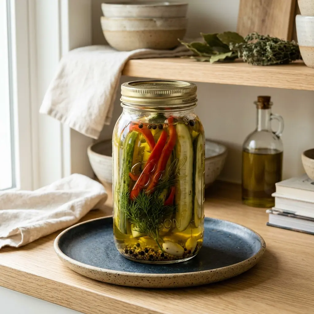 Stunning plated serving of Pretty Pickles, a chef-tested recipe by Chef Jorj Morgan.