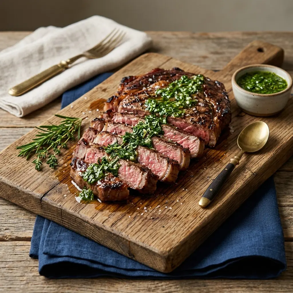 Stunning plated serving of Perfectly Grilled Steaks with Board Sauce(s), a chef-tested recipe by Chef Jorj Morgan.