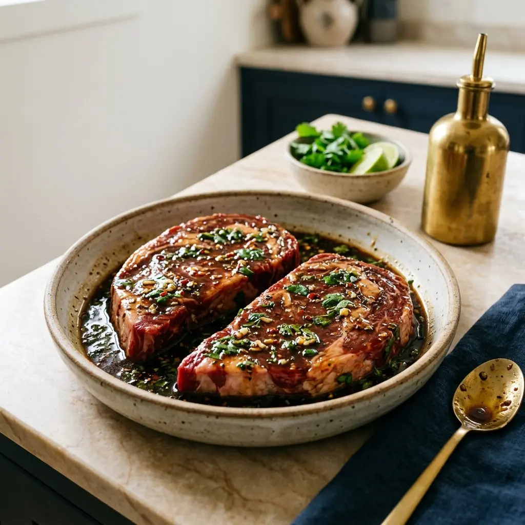Stunning plated serving of More Meaty Marinades, a chef-tested recipe by Chef Jorj Morgan.