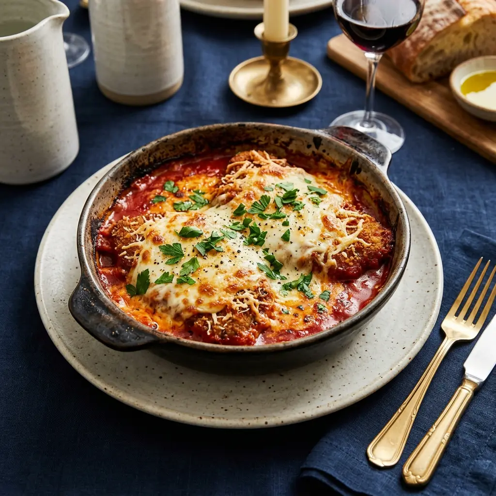 Stunning plated serving of Pork Parmesan, a chef-tested recipe by Chef Jorj Morgan.