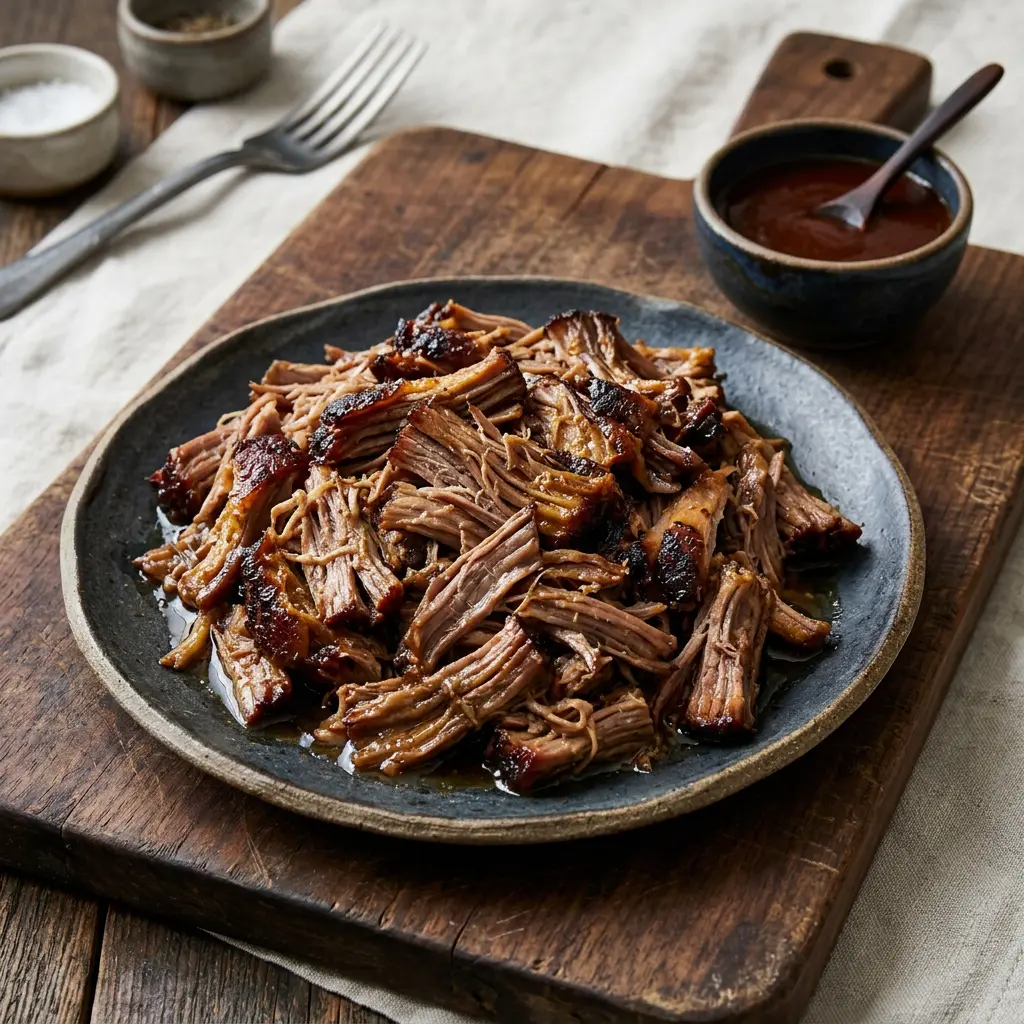 Stunning plated serving of Pulled Pork, a chef-tested recipe by Chef Jorj Morgan.