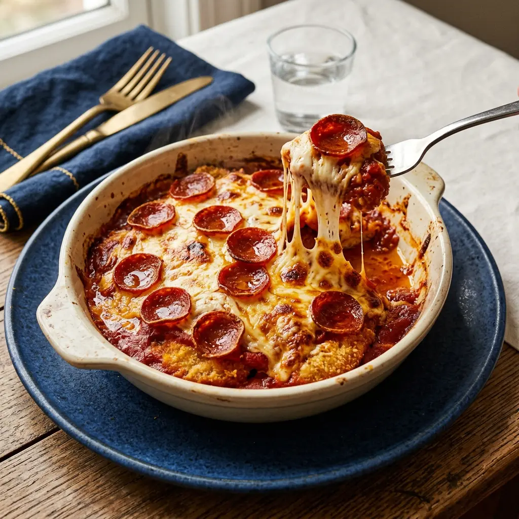 Stunning plated serving of Chicken Pepperoni, a chef-tested recipe by Chef Jorj Morgan.