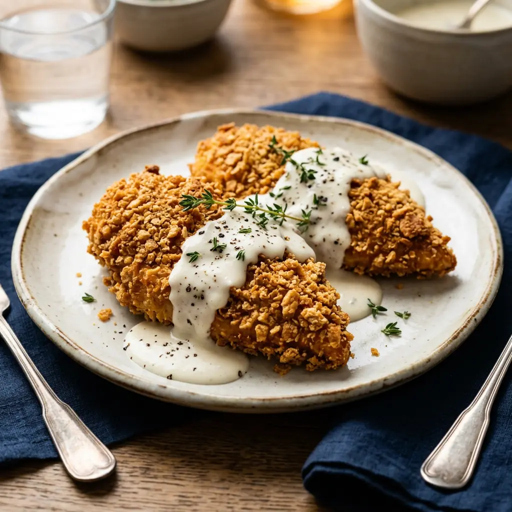 Stunning plated serving of Cheese and Crackers Chicken, a chef-tested recipe by Chef Jorj Morgan.