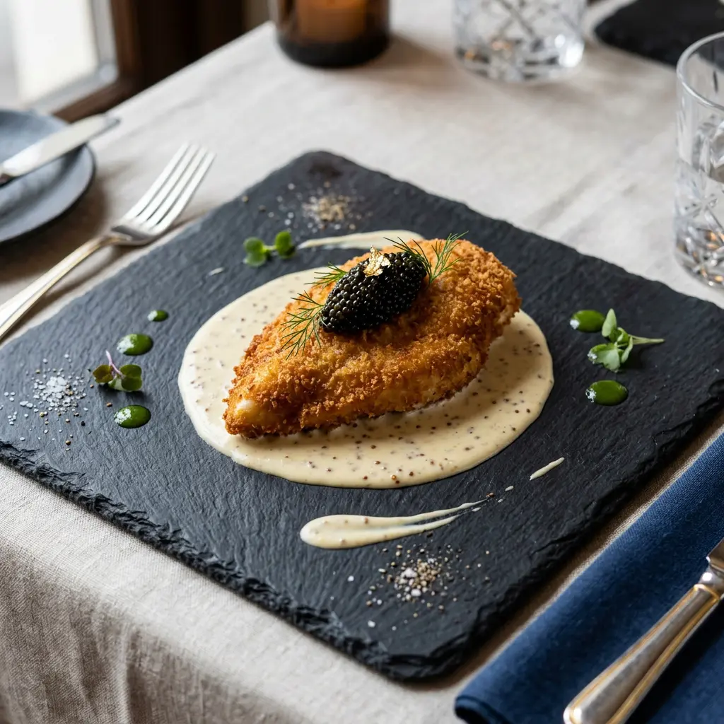Stunning plated serving of Millionaires’ Chicken, a chef-tested recipe by Chef Jorj Morgan.