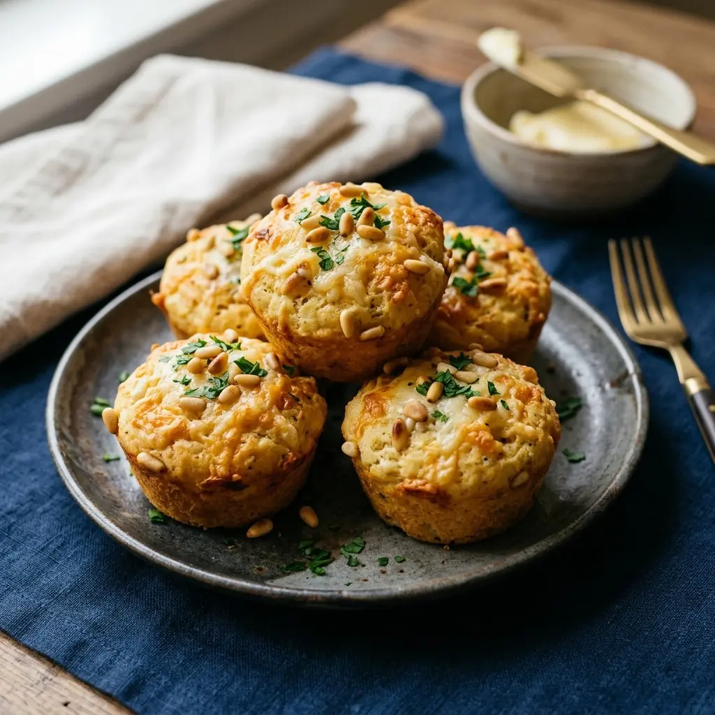 Stunning plated serving of Cheesy Garlic Muffins, a chef-tested recipe by Chef Jorj Morgan.